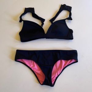 PINK Victoria's Secret Black Bikini with Pink Lining